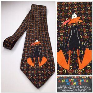 Vintage Looney Tunes Mania Daffy Duck Polyester Tie Made In Korea 1993